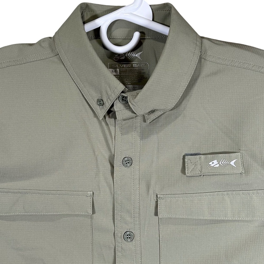 Silver Bait Mens Medium Beige Ripstop Fishing Shirt UPF 50+ Long Sleeve Vented‎